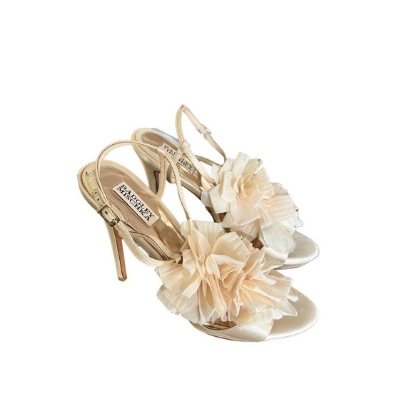 BADGLEY MISCHKA ADELE open-toe FLOWER T-strap High Heels Size 10 - Picture 2 of 9